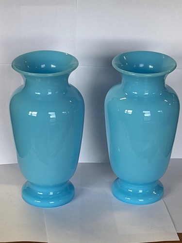 Paire vases opaline bleu - paire,
