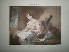 Engraving 19° 1899 color painting C. Monginot: A feathery chicken goose duck