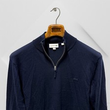 Lacoste Men's Quarter Zip Blue Ribbed Pull Over w/ Elbow Pads Sweater Size M