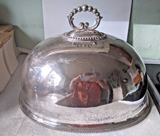 LARGE ANTIQUE SILVER PLATED MEAT/ FOOD DOME COVER CLOCHE-   17 X 13 X 8 INCH   A