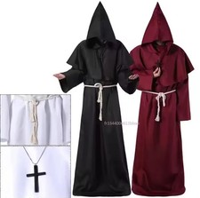 Costume Médiéval Moine/Magicien avec Capuche + Croix – Unisexe, S à XL 🎭✨
