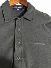 Vintage Ralph Lauren Polo Sport Men's Large Grey Collared Pull over Shirt