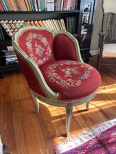 Vintage French Louis XV Salon Chair Floral Tapestry Red Needlepoint Seat Carved