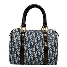 Auth DIOR/ChristianDior Trotteur Navy Dark Navy Cream PVC Patent Leather Handbag