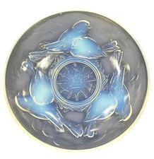 1930’s Rare Ezan France Isanne Opaline Nesting Birds Glass Bowl 10” Art Deco EUC