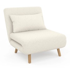 Fauteuil convertible ROMEO lit d'appoint 1 place 80x190 cm bouclette blanc