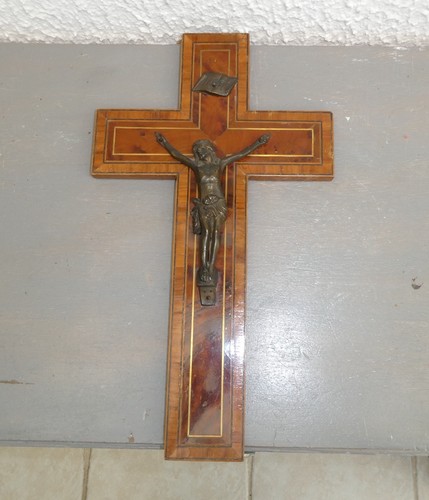 Ancien crucifix bois bronze - crucifix,