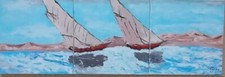 tableau acrylique les régates triptyque dimensions 30 x 90 cm