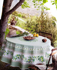 RENCH PROVENCAL 100% COTTON 71" ROUND TABLECLOTH RAMATUELLE VERT  MADE IN FRANCE