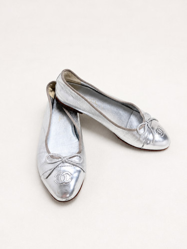 Chanel ballerines cuir argent - cuir,