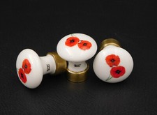 Ø30 lot 3 LIMOGES porcelain furniture knob, decorative poppy drawer handle