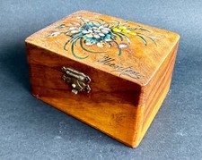 Ancienne boite souvenir de Menton bois d'olivier décor floral peint main XX°