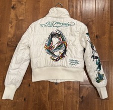 Y2K VTG  ED HARDY By Christian Audigier Embroidered Down Puffer Bomber Jacket