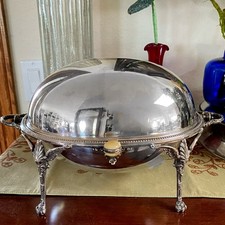 Antique Silverplate Buffet / Bun Warmer Chafing Dish with Retractable Dome Lid