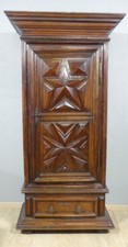Louis XIII Vintage Walnut Cross 5 Branches And Maltese Cross Bonnetière Wardrobe