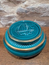 Bonbonnière turquoise, voilier, bateau, boîte à bijoux Verceram, Desvres
