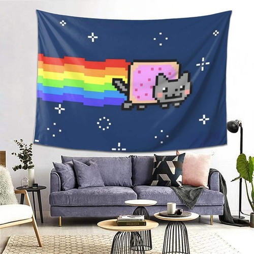 Nyan cat pixel art tapestry - cat, 2d