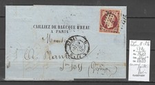 France - Lettre Paris -Yvert 17Ac - Napoléon 80cts Carmin sur paille- 1856