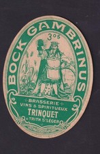 Old alcohol label France BN200043 beer Bock Gambrinus Trinquet