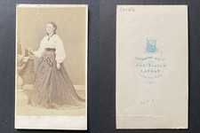 Tiator, Landau, Women in Long Striped Skirt, circa 1865 Vintage CDV Albumen Print