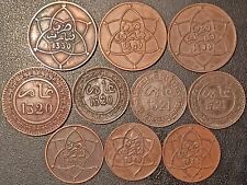 Maroc - lot de x10 monnaies en bronze (5 & 10 mouzounas) 1320 - 1340 !