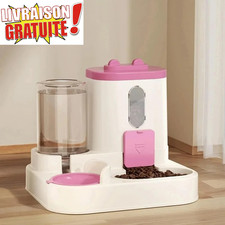 Fontaine & Distributeur Croquettes Chat Stockage Hermétique 2L + 3kg