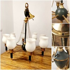 Grand luminaire suspension lustre style directoire empire 8 feux opaline laiton 