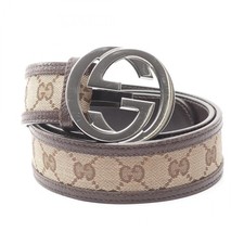 GUCCI Interlocking G GG canvas belt ceinture canvas leather Beige Brown Used