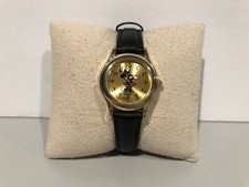 Disney Lorus Minnie Mouse Gold Tone Black Band Wrist Watch WALT DISNEY WATCH!