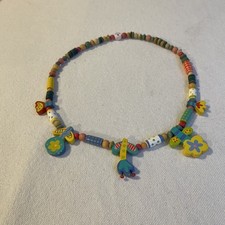 Tatiri Colorful Pink Flower Wooden Beads Stretch Necklace