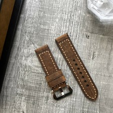 Épais Marron Bull Bracelet Montre Cuir Pour Neuf Panerai Luminor Marina Pam 24mm