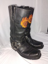 Flame Embroidered Harley Davidson Motorcycle Boots Square Toe Side Lace SZ 10