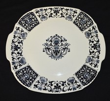 Ancien plat service plateau gâteau GIEN IBIS bleu pièce forme carré 30cm vintage