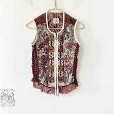 Wooxoom Paris Y2K Beaded Embellished Sheer Lace Sleeveless Zip Front Top S