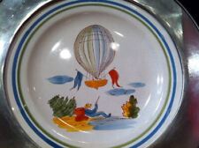 TRÈS JOLI PLAT EN ÉTAIN & FAIENCE "MONTGOLFIÈRE" LES ÉTAINS DE LA FONTAINE PARIS