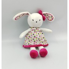 Doudou lapin blanc rose vert