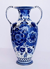 SALE - DELFT BLUE & WHITE XL VASE 12.2 INCHES HAND PAINTED - FREE SHIPPING