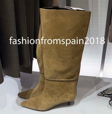 ZARA NEW WOMAN SPLIT LEATHER TOPSTITCHING BOOTS KHAKI GREEN 2001/610/032