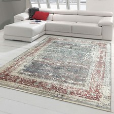 Tapis doux pour Salon | aspect soie brillant | ornements rouge beige