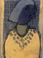 Peinture Huile Ardoise Portrait Femme Expressionnisme 1980 Art Brut A Identifier