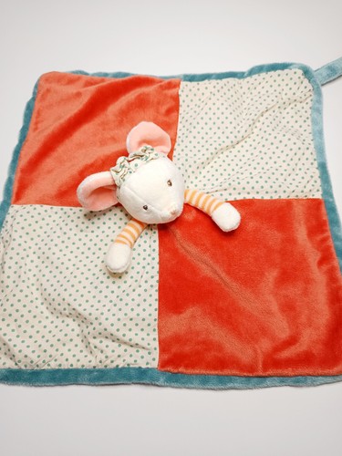 Doudou plat carré souris bleu - souris,