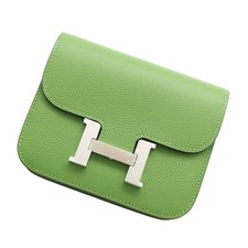 HERMES Constance slim wallet Evercolor Vert Yucca/Mauve Pale