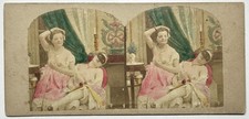 Art Nude Two Women Brothel Photo c1860 Stereo Vintage Albumin