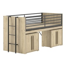 MARCO - Lit Surélevé Combiné 90x200cm Plateau coulissant avec Rangements 2P Aspe