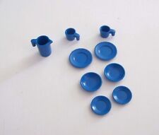 PLAYMOBIL (1467) DISHES - jug, glass, plate blue vintage 3258 3146 3775