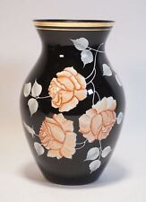 Rare old hyalith glass vase with floral decoration and gold edge approx. 24cm