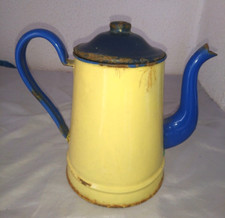 OLD YELLOW AND BLUE ENAMEL CANVAS COFFEE MAKER 1930-1950
