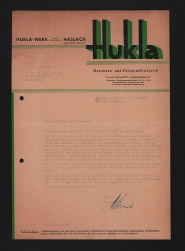 Haslach letter 1949 - letter, hukla