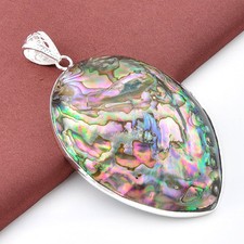 Gorgeous Huge Oval Cut Natural Abalone Shell Gemstone Silver Necklace Pendants 
