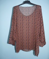 Haut blouse chemisier crop top marron imprimé fleurs transpartent taille L - TBE